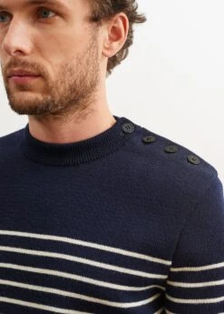 SAINT JAMES Pull Marin Rayé Binic - Coupe Confort, En Pure Laine Vierge (MARINE/ECRU)