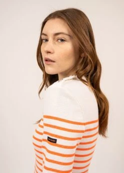 SAINT JAMES Pull Marin Rayé Marée - Coupe Ajustée, En Maille De Laine (BLANC/ORANGE FLUO) -Chic Marin Soldes 8696 BLANC ORANGE FLU 04