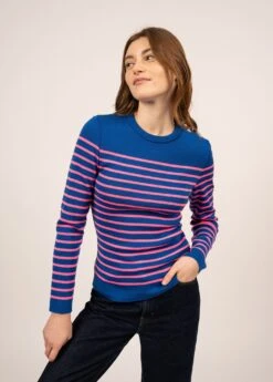 SAINT JAMES Pull Marin Rayé Marée - Coupe Ajustée, En Maille De Laine (GITANE/ROSE FLUO) -Chic Marin Soldes 8696 GITANE ROSE FLUO 03