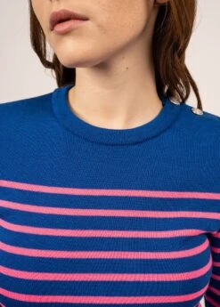 SAINT JAMES Pull Marin Rayé Marée - Coupe Ajustée, En Maille De Laine (GITANE/ROSE FLUO) -Chic Marin Soldes 8696 GITANE ROSE FLUO 05