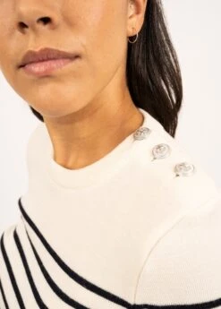 SAINT JAMES Pull Marin Rayé Marée - Coupe Ajustée, En Maille De Laine (ECUME/NAVY) -Chic Marin Soldes 8696 KF E shop BD 17