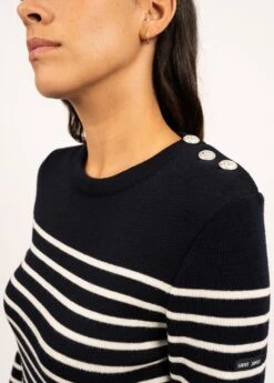 SAINT JAMES Pull Marin Rayé Marée - Coupe Ajustée, En Maille De Laine (NAVY/ECUME) -Chic Marin Soldes 8696 KH E shop BD 18