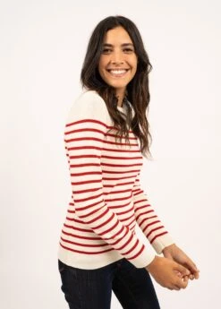 SAINT JAMES Pull Marin Rayé Marée - Coupe Ajustée, En Maille De Laine (ECUME/TULIPE)