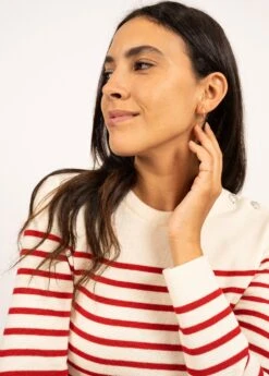 SAINT JAMES Pull Marin Rayé Marée - Coupe Ajustée, En Maille De Laine (ECUME/TULIPE) -Chic Marin Soldes 8696 L5 E shop BD 13