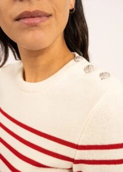 SAINT JAMES Pull Marin Rayé Marée - Coupe Ajustée, En Maille De Laine (ECUME/TULIPE) -Chic Marin Soldes 8696 L5 E shop BD 14