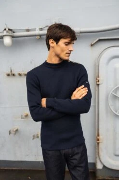Pull Marin Uni "Compas" - SAINT JAMES X Marine Nationale (MARINE) -Chic Marin Soldes 8738 Navy Astrolab U3185