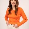 SAINT JAMES T-shirt Manches Longues Celina - Col Rond, En Coton Uni (ORANGE FLUO) -Chic Marin Soldes 8976 ORANGE FLUO 01