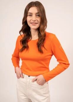 SAINT JAMES T-shirt Manches Longues Celina - Col Rond, En Coton Uni (ORANGE FLUO)