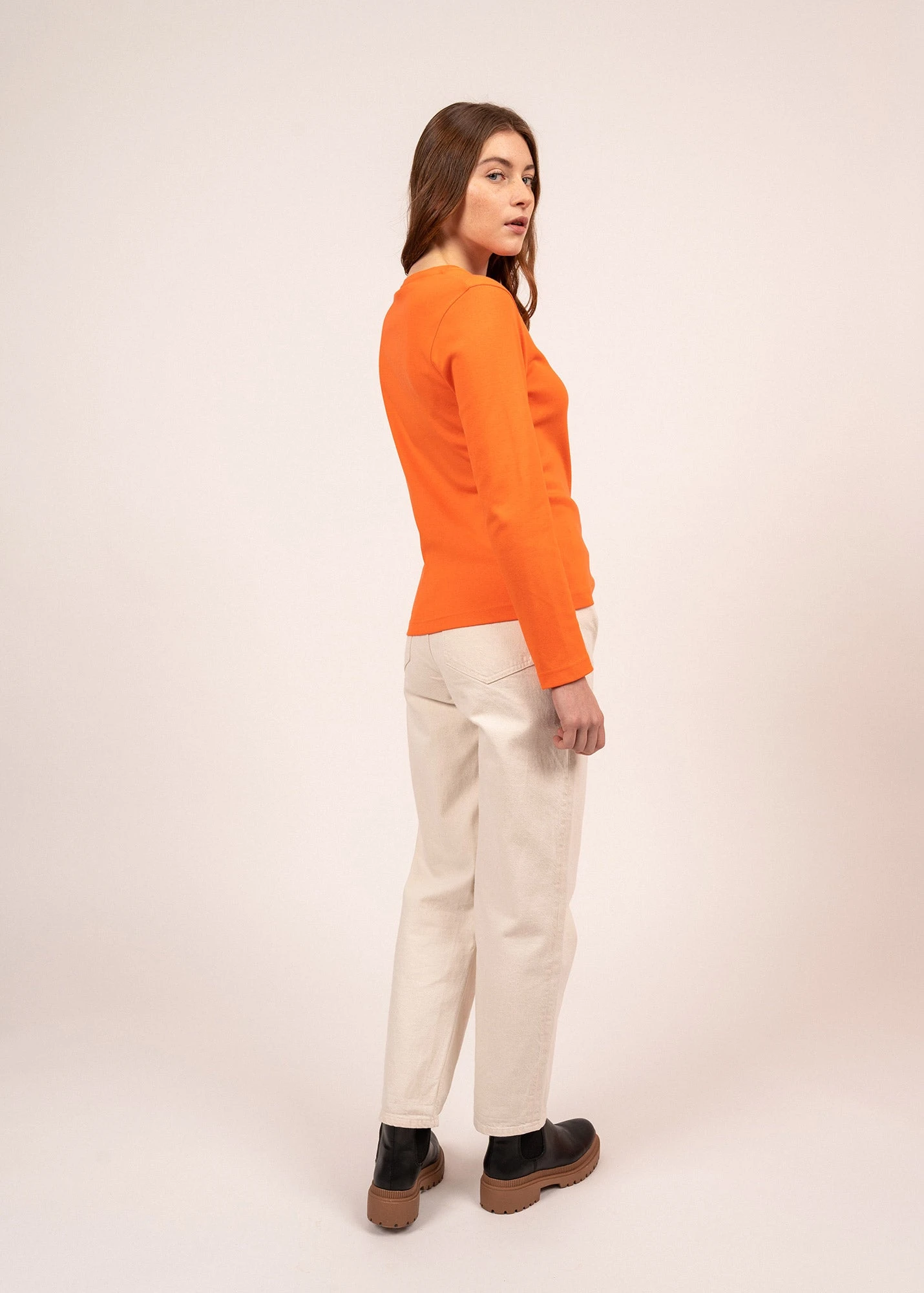 SAINT JAMES T-shirt Manches Longues Celina - Col Rond, En Coton Uni (ORANGE FLUO) 4 SAINT JAMES T-shirt Manches Longues Celina - Col Rond, En Coton Uni (ORANGE FLUO) - Image 2
