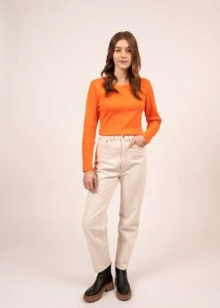 SAINT JAMES T-shirt Manches Longues Celina - Col Rond, En Coton Uni (ORANGE FLUO) -Chic Marin Soldes 8976 ORANGE FLUO 03