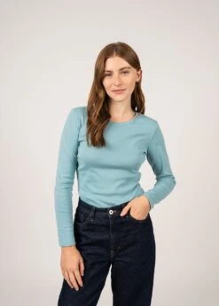 SAINT JAMES T-shirt Manches Longues Celina - Col Rond, En Coton Uni (JADE)