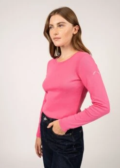 SAINT JAMES T-shirt Manches Longues Celina - Col Rond, En Coton Uni (ROSE FLUO)