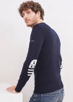 SAINT JAMES Pull Mondiovision Bretagne - En Laine, à Coudières Contrastées (NAVY/ECUME)