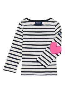 SAINT JAMES Marinière Enfant Vaujany - En Jersey De Coton Lourd (ECRU/MARINE/ROSE FLUO)