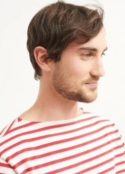 SAINT JAMES Marinière Col Bateau Guildo - à Coudières Unies, En Coton épais (ECRU/TULIPE) -Chic Marin Soldes 9312 GUILDO R COUD ECRU TULIPE 06