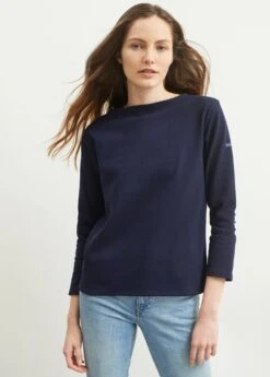 SAINT JAMES T-shirt Marin Col Bateau Guildo - à Coudières Marinière, En Coton épais (NAVY) -Chic Marin Soldes 9319 GUILDO U COUD NAVY 03