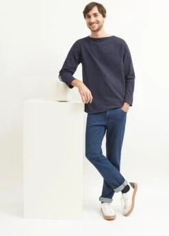 SAINT JAMES T-shirt Marin Col Bateau Guildo - à Coudières Marinière, En Coton épais (NAVY) -Chic Marin Soldes 9319 GUILDO U COUD NAVY 08