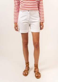SAINT JAMES Bermuda Marie - En Gabardine De Coton Uni (BLANC) -Chic Marin Soldes 9623 blanc 03