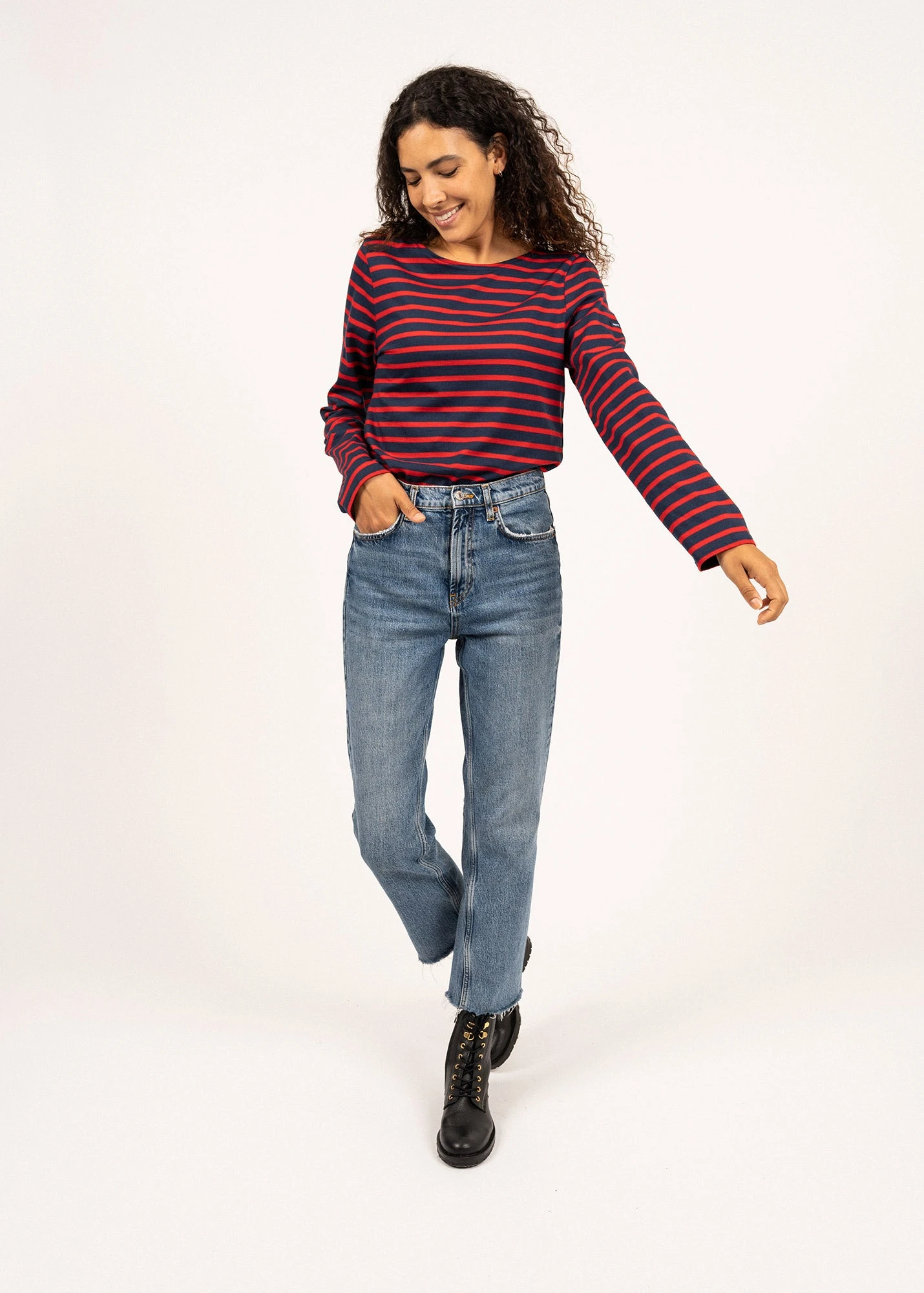 SAINT JAMES Marinière Mixte Minquiers - Coupe Droite, En Coton Léger (MARINE/TULIPE) 7 SAINT JAMES Marinière Mixte Minquiers - Coupe Droite, En Coton Léger (MARINE/TULIPE) - Image 5