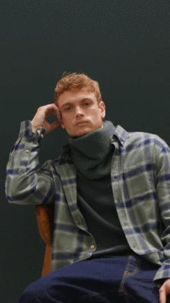 SAINT JAMES Chemise à Carreaux Mika - à Manches Longues, En Coton (VEGETAL/MARINE) -Chic Marin Soldes MIKAMLVEGETALMARINE