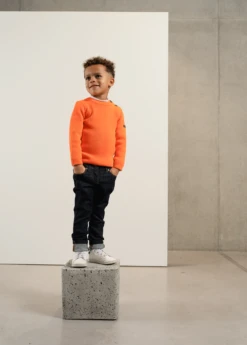 SAINT JAMES Pull Marin Uni Enfant Moussaillon - En Laine Mélangée (ORANGE FLUO)
