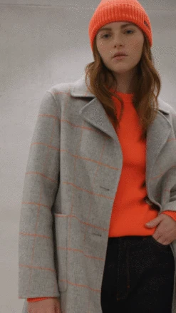 SAINT JAMES Manteau Long Structuré Ste Louisa - En Drap De Laine (GRIS/ORANGE) -Chic Marin Soldes STELOUISAGRISORANGEFLUO